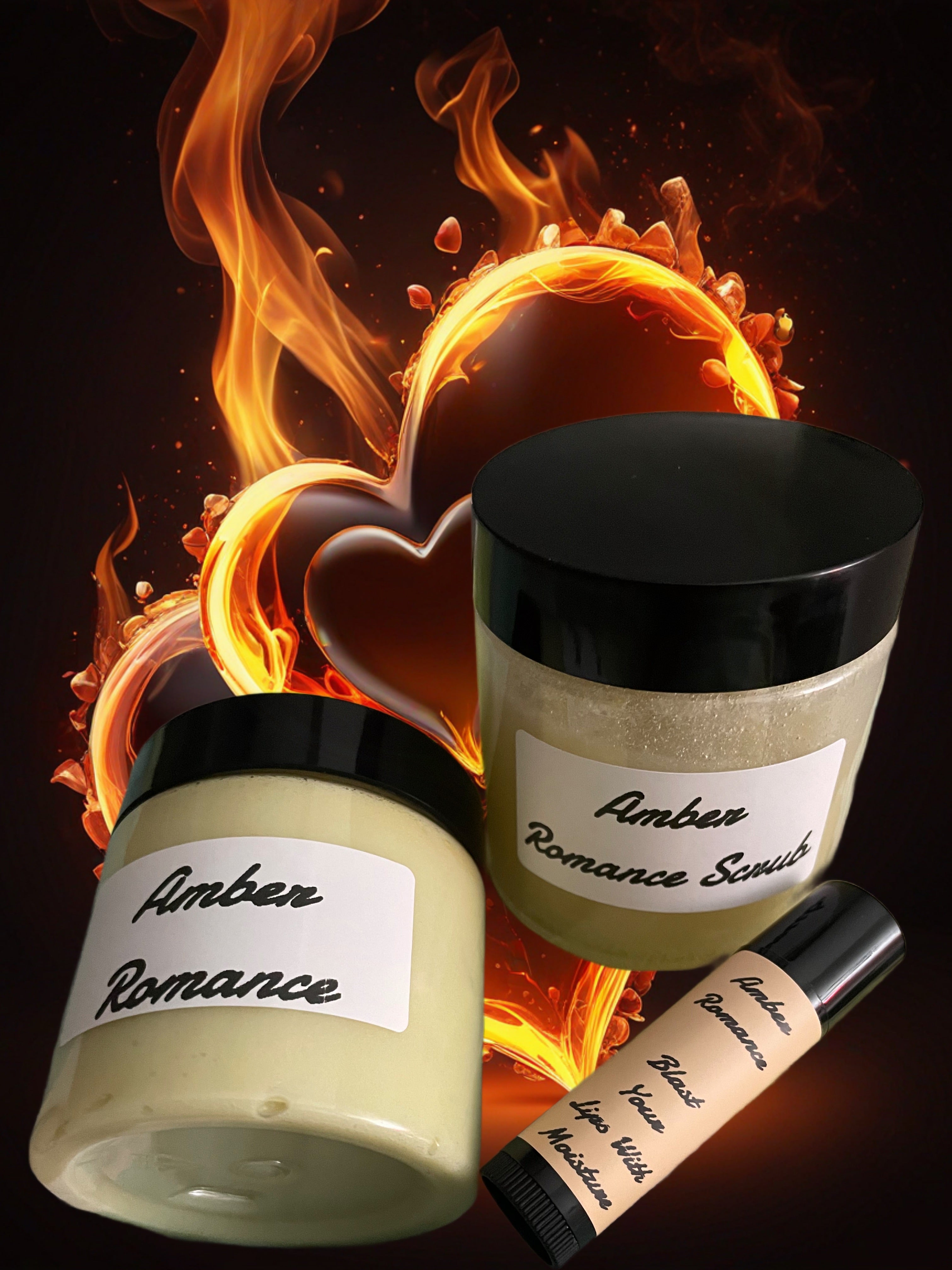 (Amber-Romance) Body and Hair Moisturizer, Body-Scrub, or Chapstick